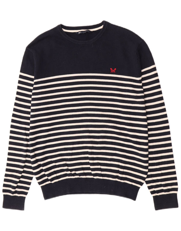 Crew Clothing Maglione girocollo da uomo in cotone a righe grandi blu navy