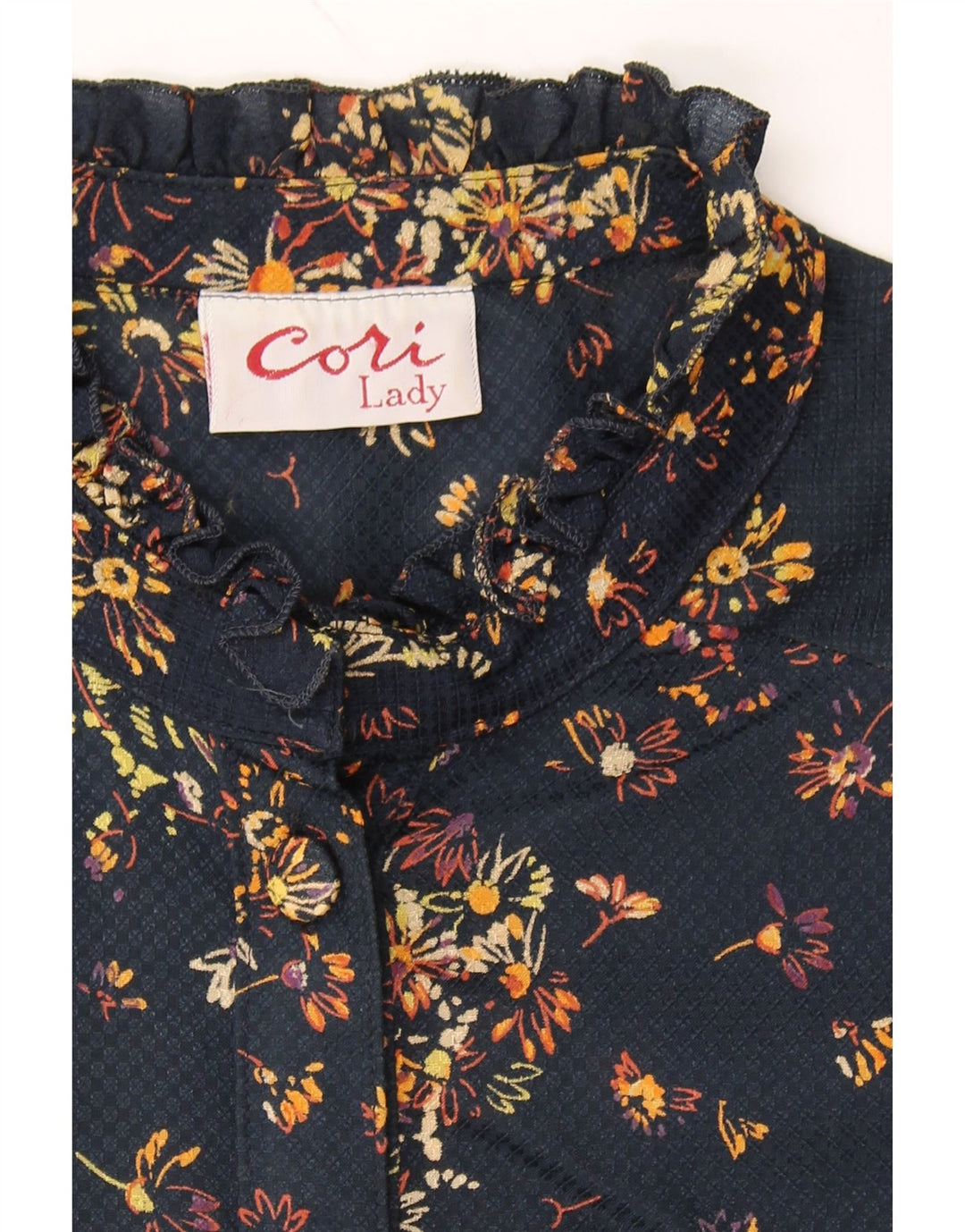 VINTAGE Womens Shirt Blouse UK 14 Medium Navy Blue Floral Vintage Vintage and Second-Hand Vintage from Messina Hembry 