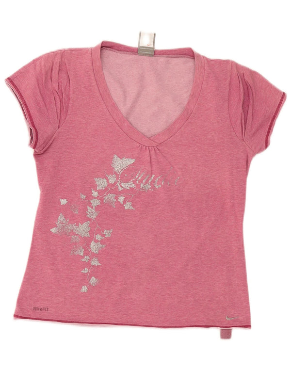 T-shirt grafica da donna Nike Top UK 14/16 grande cotone floreale rosa