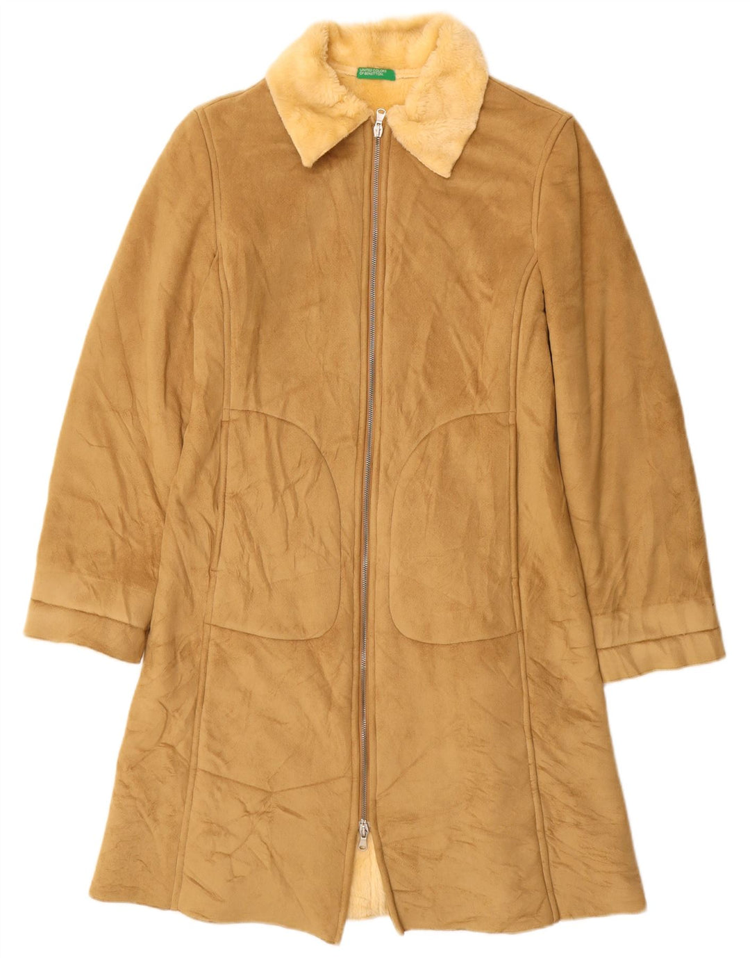 Cappotto Sherpa da donna BENETTON UK 10 Small Beige Modacrile