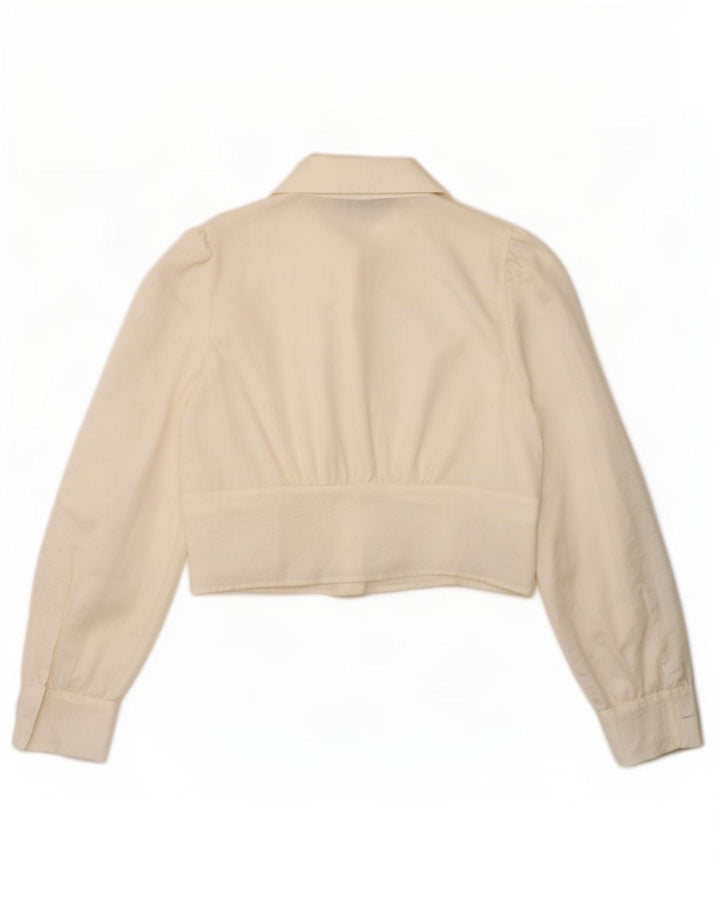Zara, camicetta da donna con cravatta corta sul davanti, taglia UK 14, grande, poliestere bianco