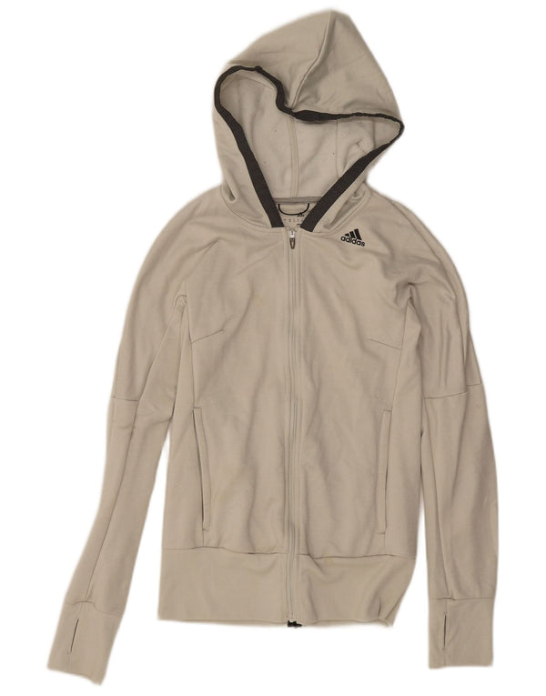 Maglione con cappuccio e zip Adidas Climalite da donna UK 6 XS poliestere bianco