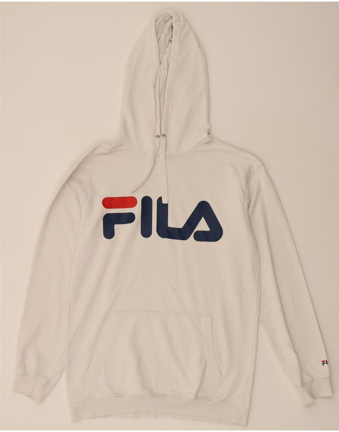 FILA Mens Graphic Hoodie Jumper Medium White Cotton Vintage Fila and Second-Hand Fila from Messina Hembry 