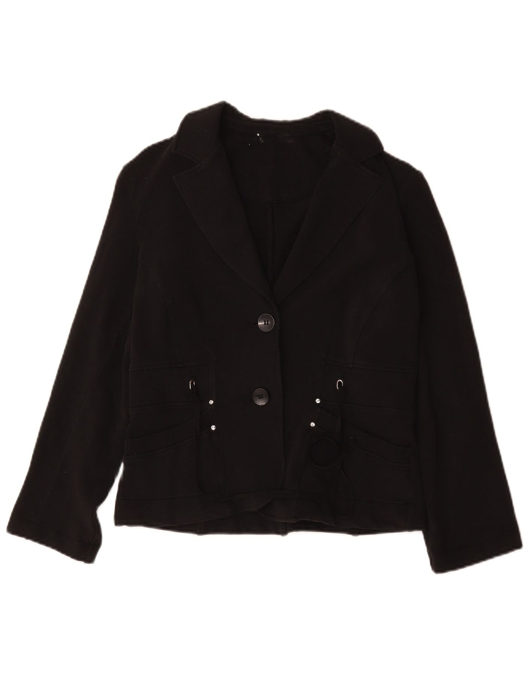 Giacca blazer vintage da donna a 2 bottoni UK 12 cotone nero medio