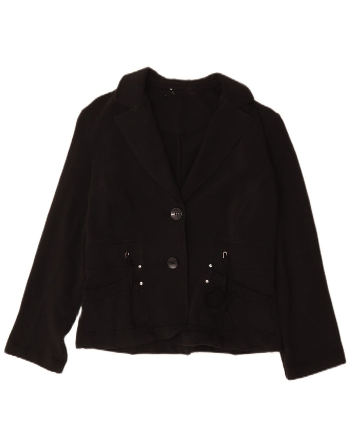 Giacca blazer vintage da donna a 2 bottoni UK 12 cotone nero medio