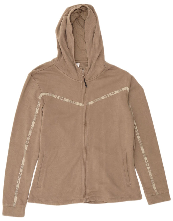 Felpa con cappuccio e zip grafica da donna Arena UK 18 XL Cotone beige
