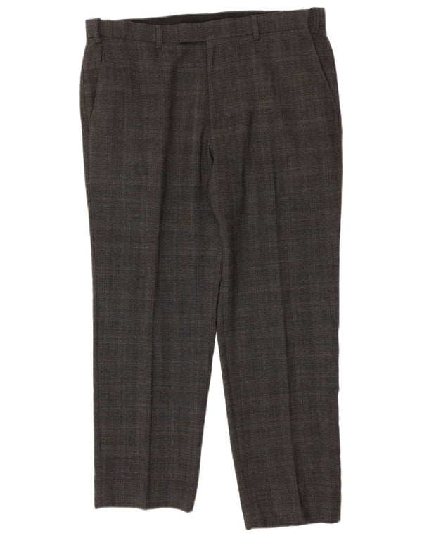 Pantaloni casual da uomo Marks & Spencer su misura W36 L28 lana a quadri grigi