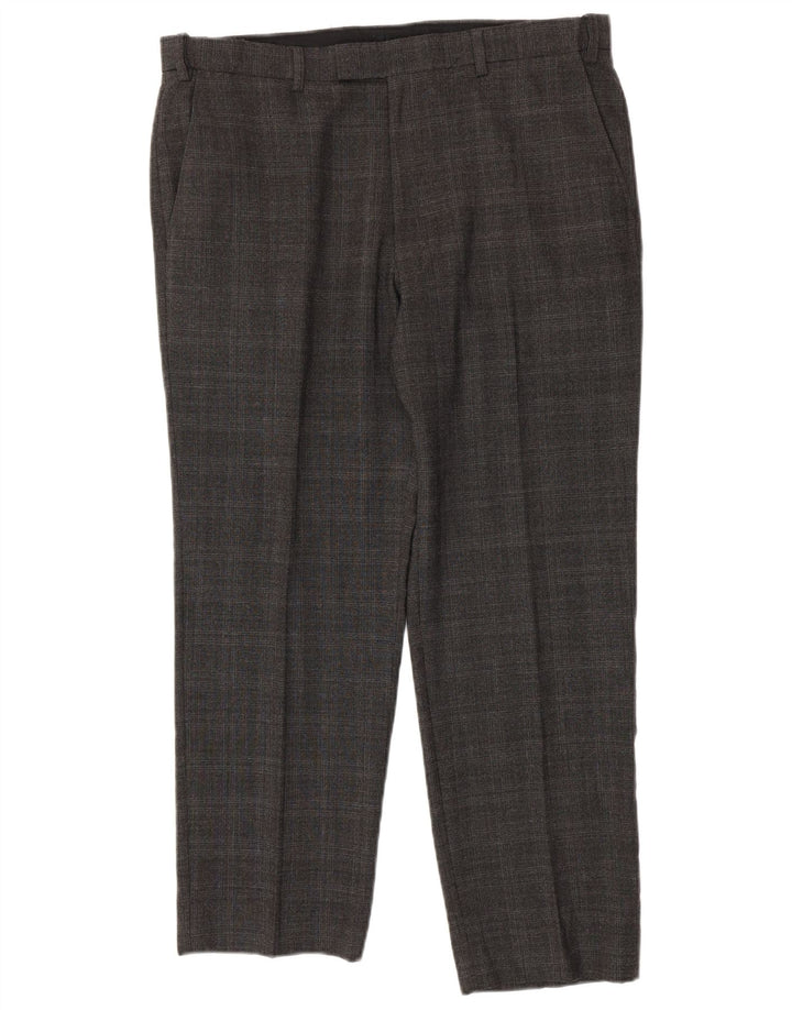 Pantaloni casual da uomo Marks & Spencer su misura W36 L28 lana a quadri grigi