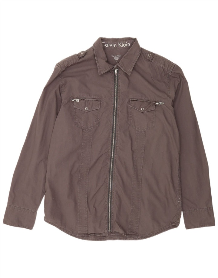 Camicia militare da uomo Calvin Klein grande in cotone grigio