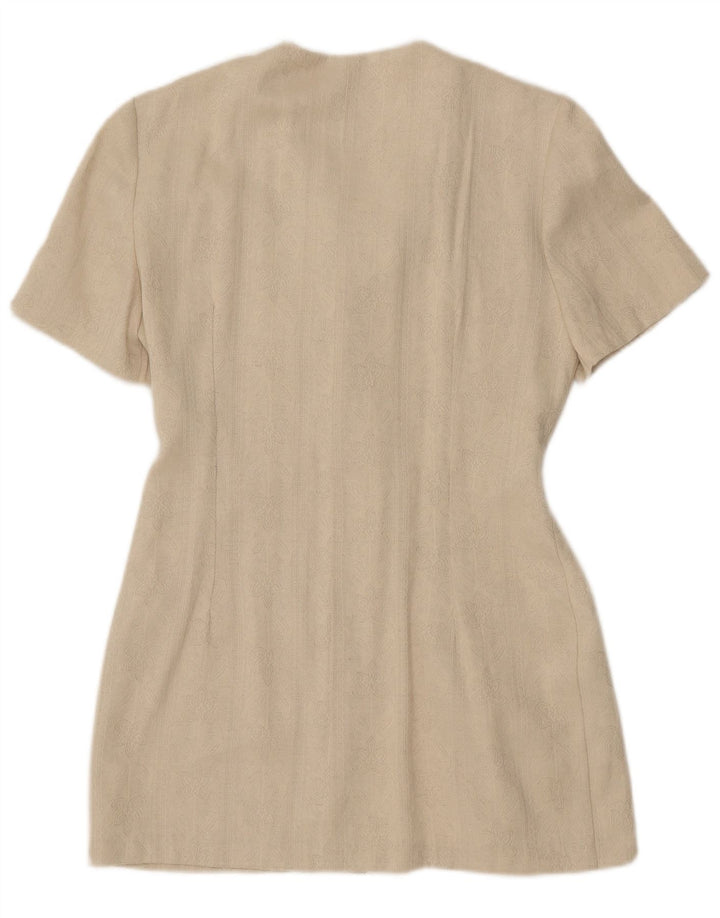 Giacca blazer lunga da donna vintage a maniche corte UK 8 piccola classica beige