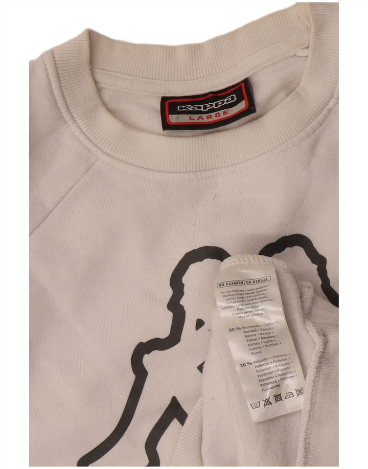 Felpa grafica da uomo Kappa, maglione grande, cotone bianco