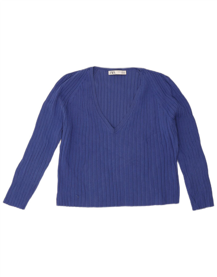 Top Zara da donna manica 3/4 UK 20 2XL viscosa blu