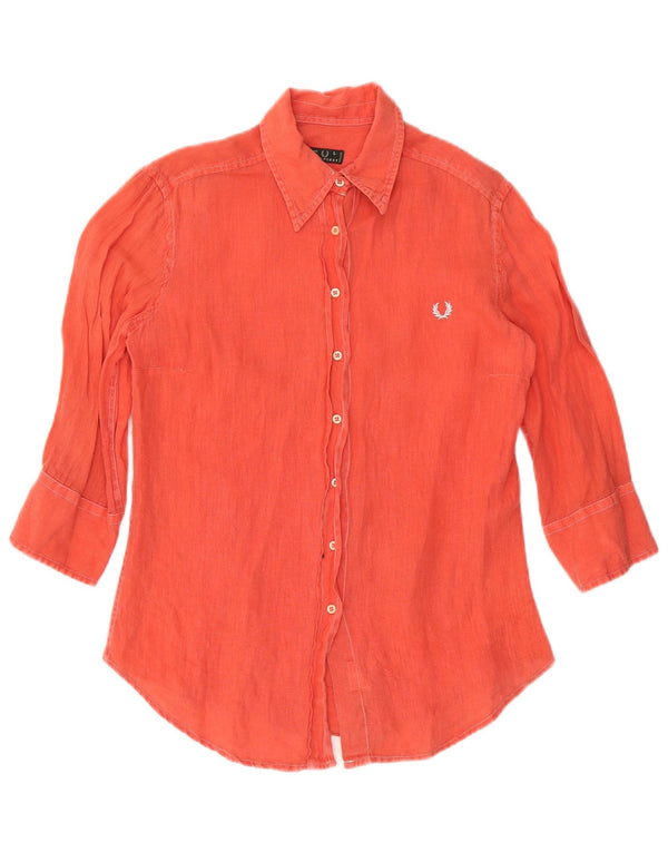 FRED PERRY Camicia a maniche a 3/4 da donna UK 14 Large Arancione
