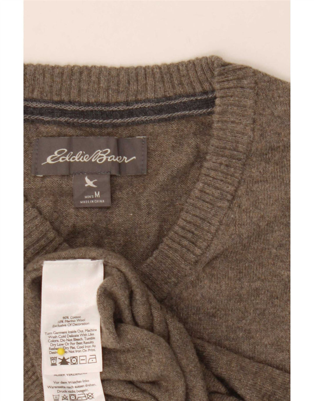 Maglione da uomo con scollo a V Eddie Bauer in cotone kaki medio