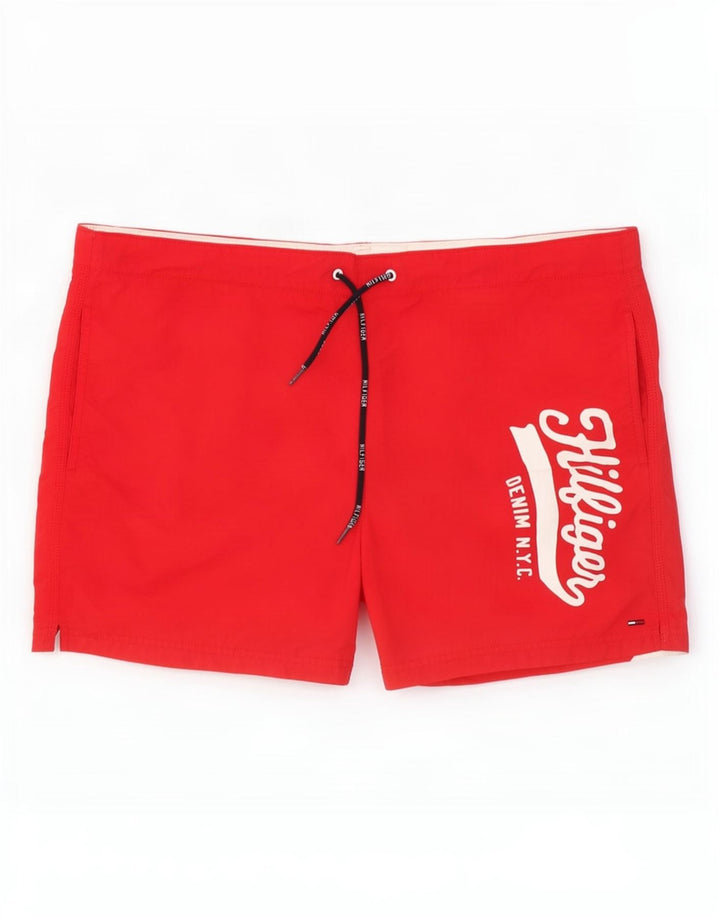 Pantaloncini da bagno grafici da uomo Tommy Hilfiger grandi in poliestere rosso