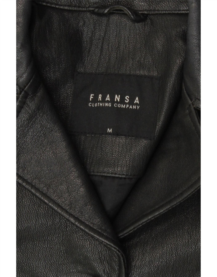 Giacca blazer in pelle da donna a 3 bottoni Fransa UK 14 pelle nera media