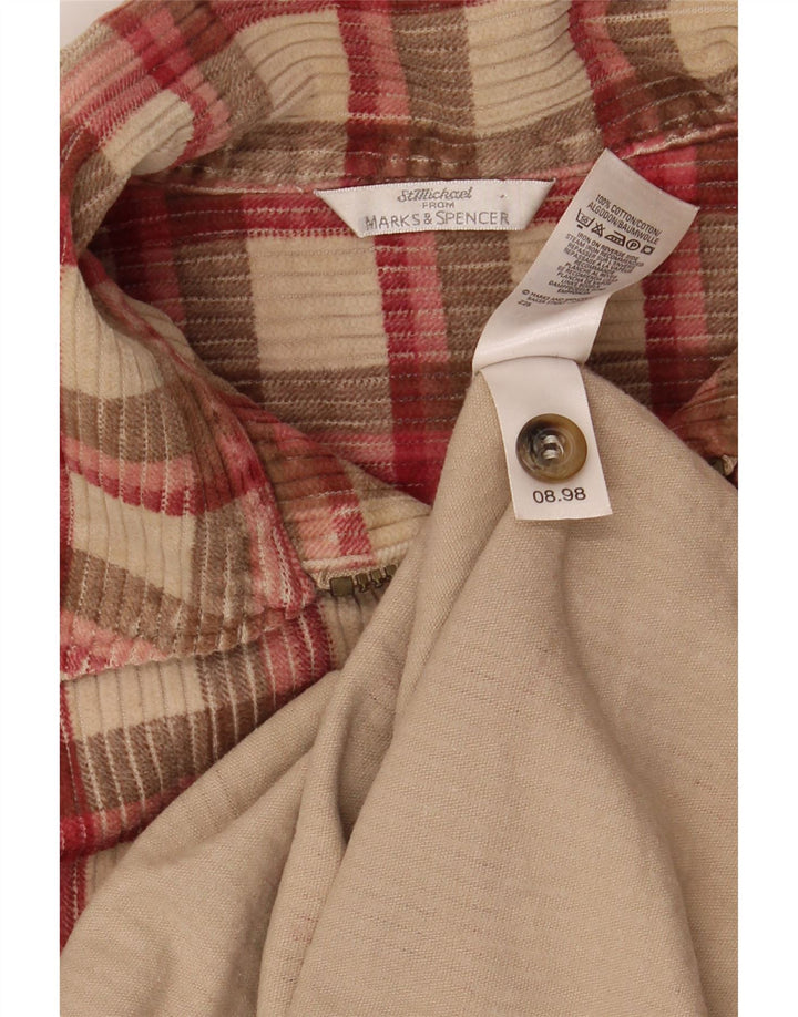 MARKS & SPENCER Camicia da uomo in velluto a coste taglia 16 grande cotone a quadri beige