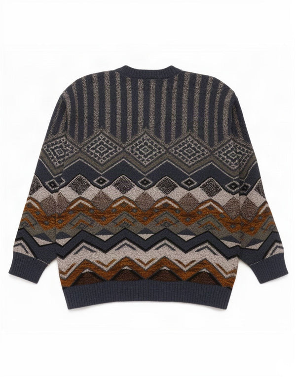 Maglione maglione girocollo da uomo vintage blu medio geometrico