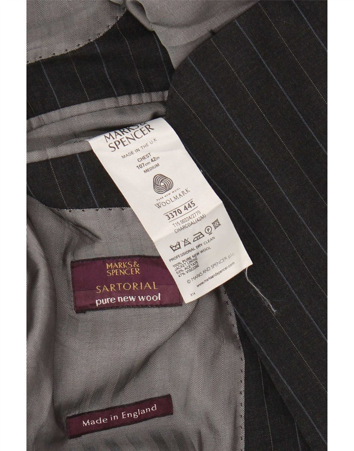 Giacca blazer a 3 bottoni Marks & Spencer da uomo UK 42 grande gessato grigio