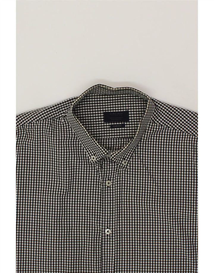 ZARA Mens Slim Fit Shirt Large Black Gingham Vintage Zara and Second-Hand Zara from Messina Hembry 
