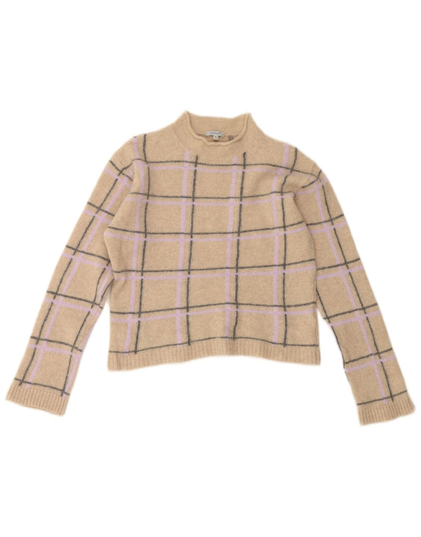 JIGSAW Maglione corto da donna con collo alto e collo alto UK 12 Check beige medio