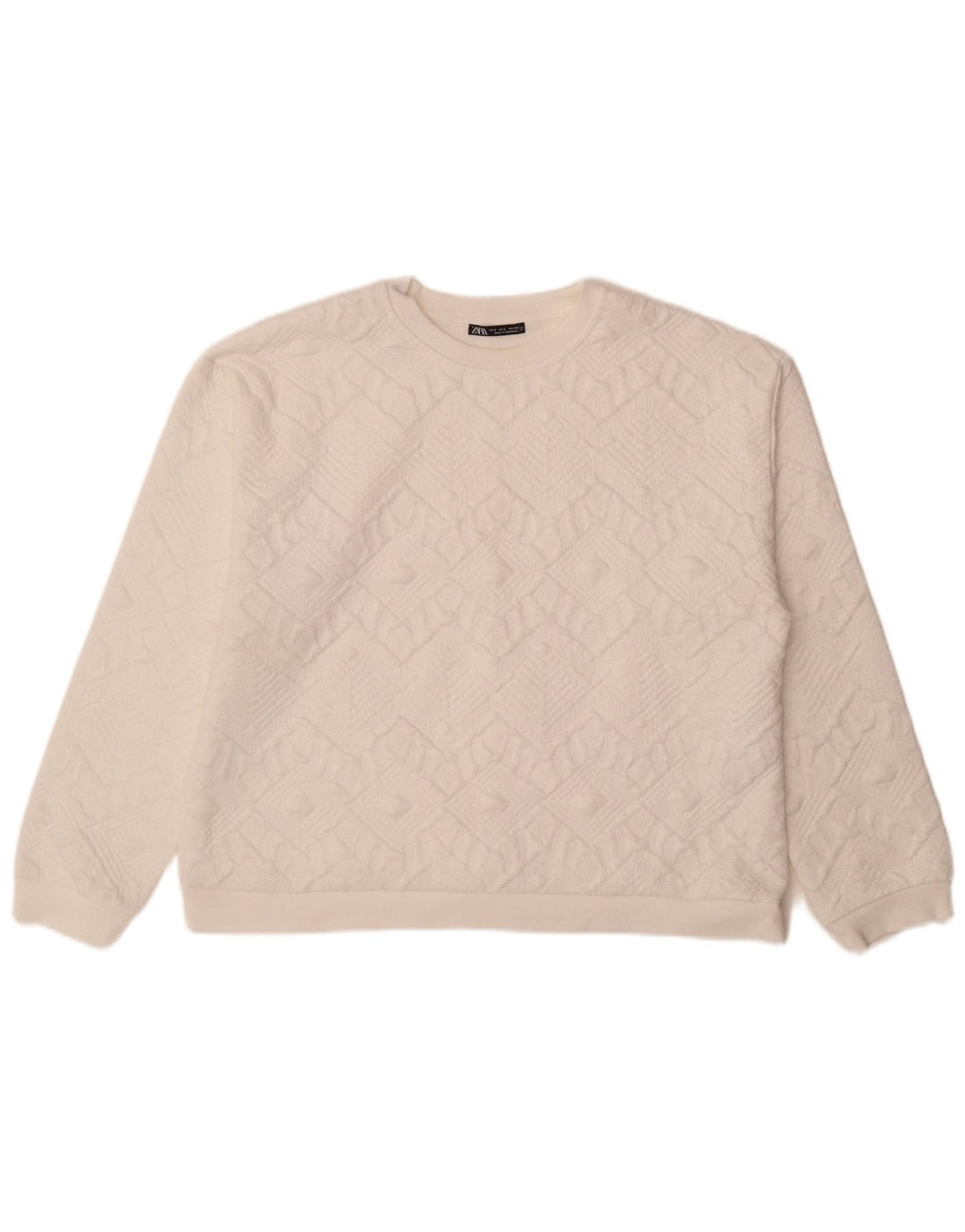 Felpa oversize da donna Zara, maglione UK 16, grande bianco geometrico