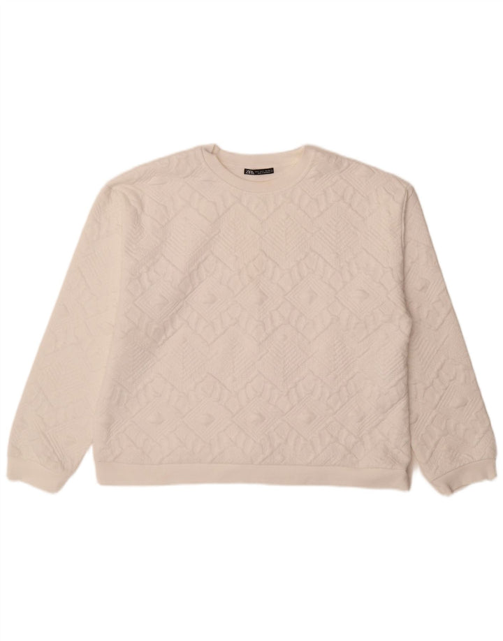 Felpa oversize da donna Zara, maglione UK 16, grande bianco geometrico