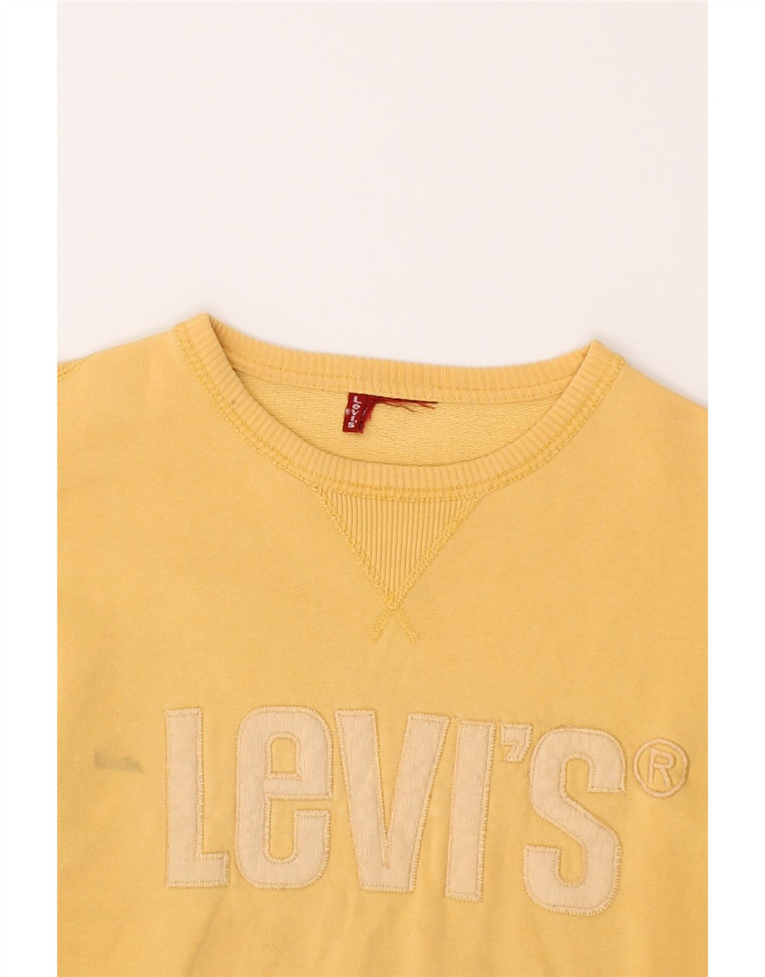 LEVI'S Womens Graphic Sweatshirt Jumper UK 14 Medium Yellow Cotton Vintage Levi's and Second-Hand Levi's from Messina Hembry 