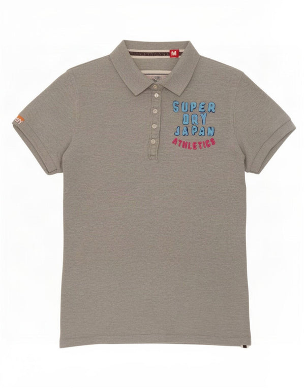 Polo grafica da donna Superdry UK 14 cotone grigio medio
