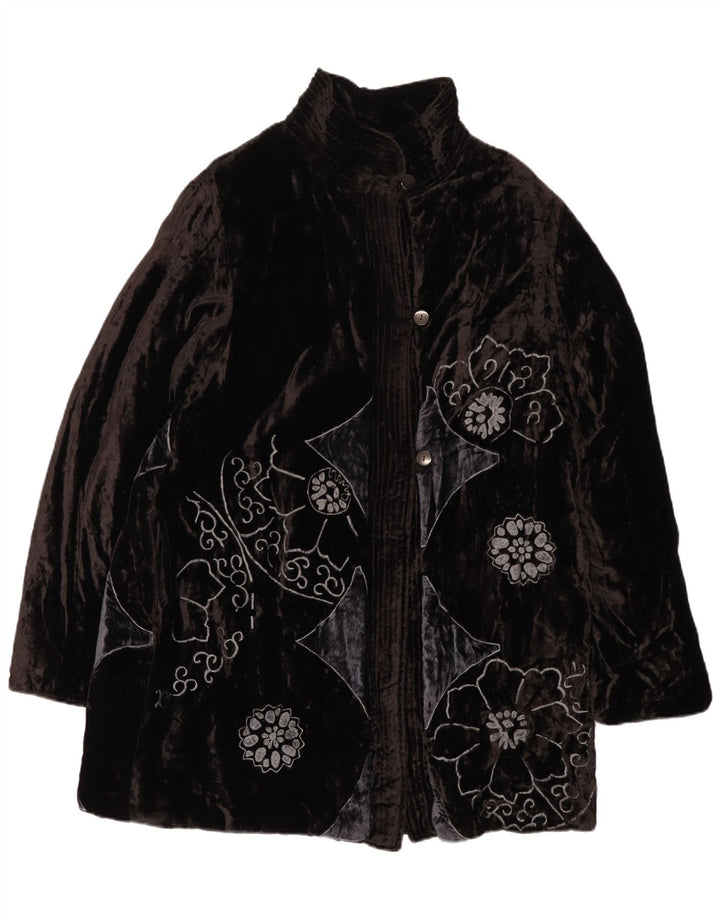 Soprabito oversize in velluto da donna Nitya EU 38 medio nero floreale