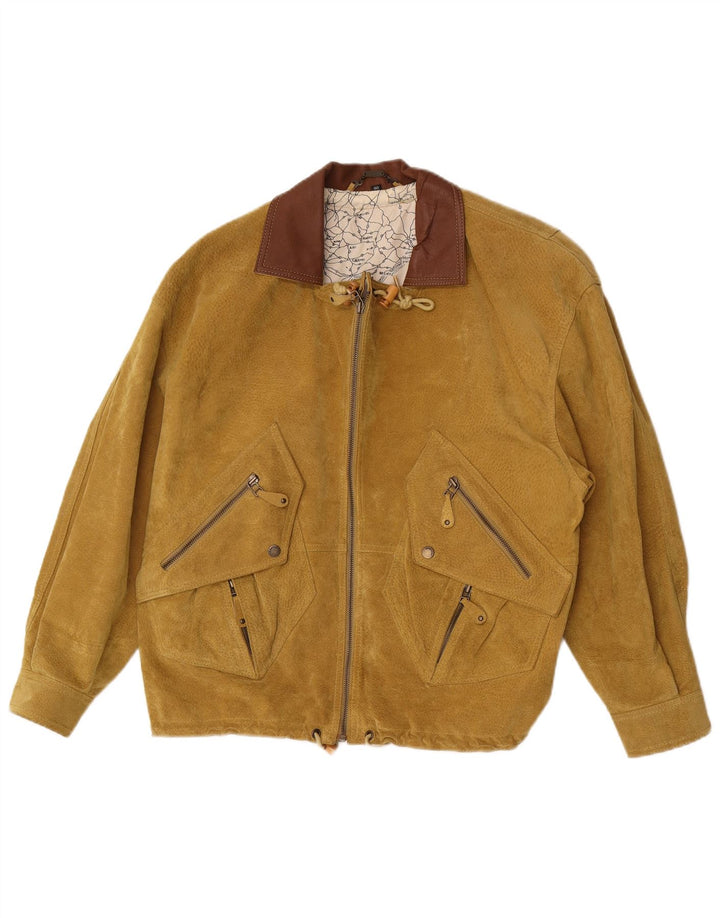 Giacca in pelle scamosciata da uomo Front Line UK 40 grande in pelle beige