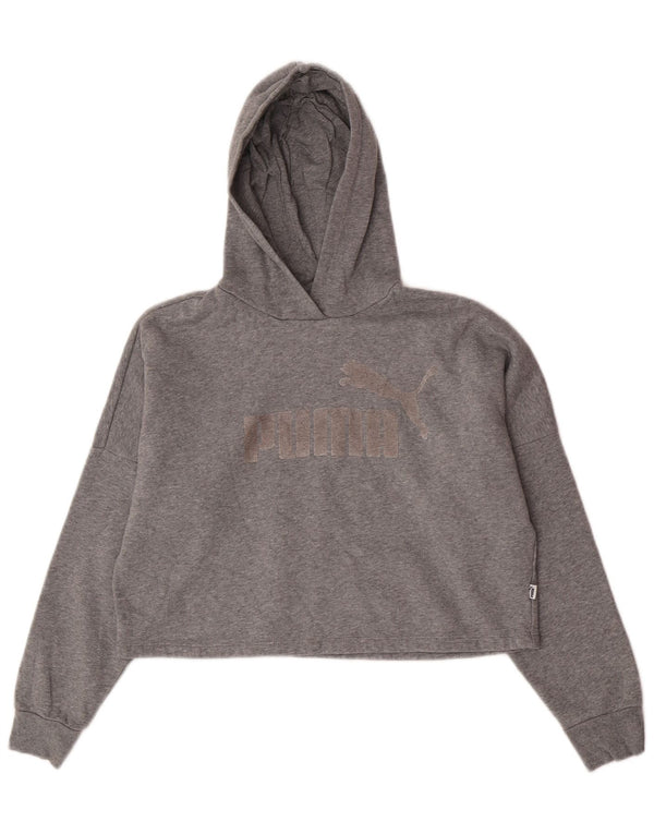 Felpa con cappuccio corta grafica per ragazze Puma 13-14 anni in cotone grigio