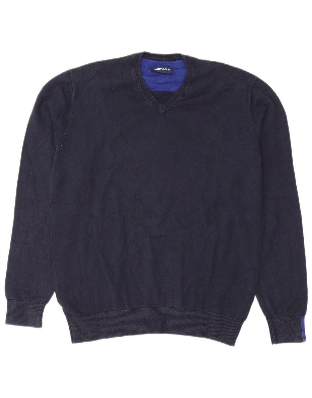 Maglione da uomo con scollo a V Gas, cotone medio blu navy