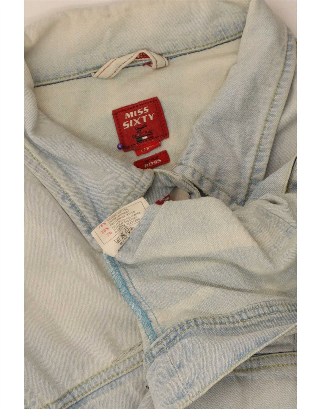 Giacca in denim corto da donna Miss Sixty UK 14 grande cotone blu