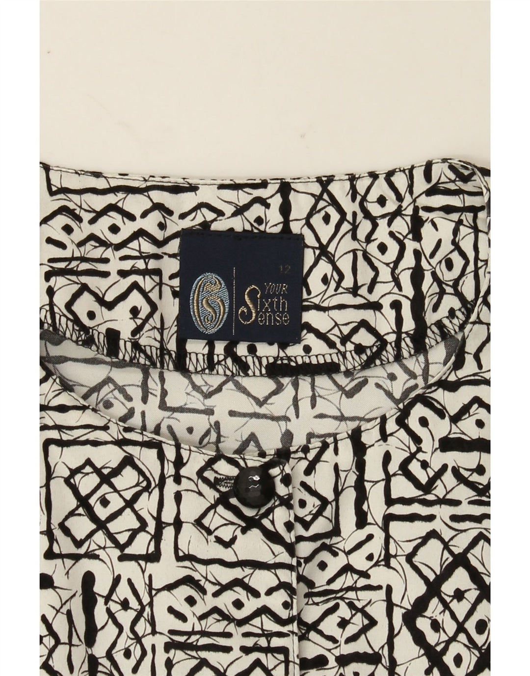 YOUR SIXTH SENSE Womens Shirt Blouse US 12 Large White Geometric Vintage Your Sixth Sense and Second-Hand Your Sixth Sense from Messina Hembry 