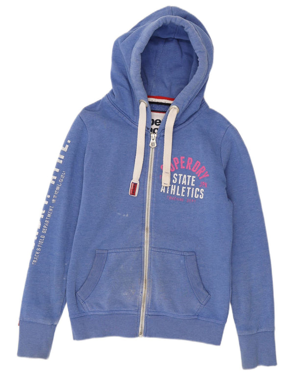 Maglione con cappuccio e zip grafica da donna Superdry UK 10 piccolo cotone blu