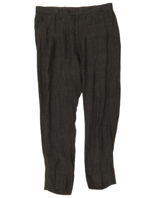 Massimo Dutti Mens Slim Suit Trousers EU 42 Large W32 L30 Grey Linen