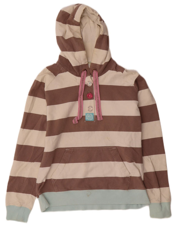 JOULES Felpa con cappuccio da donna vestibilità classica UK 12 Marrone medio a righe