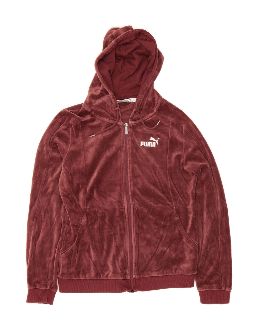 PUMA Womens Zip Hoodie Sweater UK 14 Large Maroon Vintage Puma and Second-Hand Puma from Messina Hembry 
