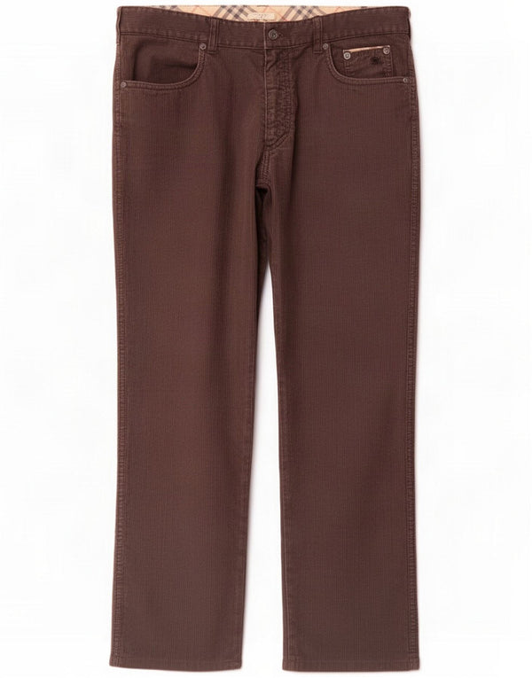 Burberry Pantaloni casual dritti da uomo W38 L30 Cotone gessato marrone