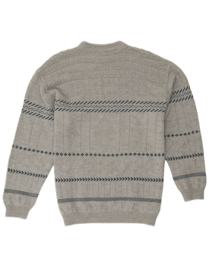 Maglione maglione girocollo da uomo vintage grande acrilico geometrico grigio