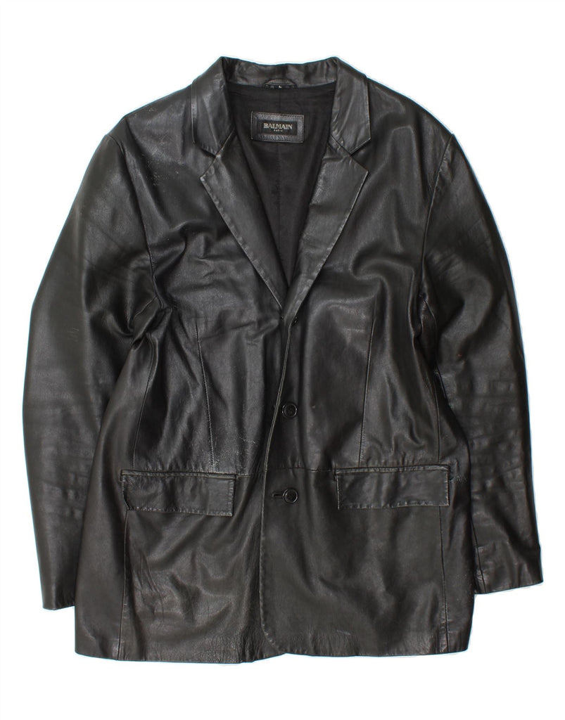 BALMAIN Mens Leather Jacket UK 40 Large Black Leather Vintage Balmain and Second-Hand Balmain from Messina Hembry 