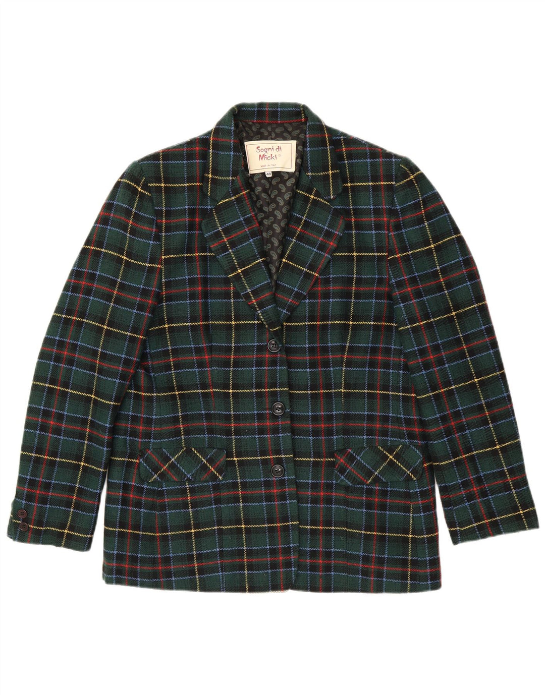 Giacca blazer vintage da donna a 3 bottoni IT 48 XL poliestere a quadri verde