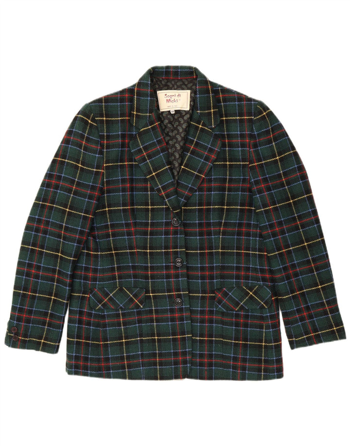 Giacca blazer vintage da donna a 3 bottoni IT 48 XL poliestere a quadri verde