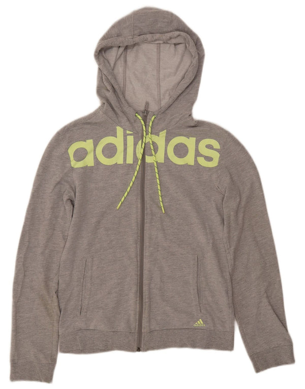 Maglione con cappuccio e zip grafica da donna ADIDAS UK 8/10 piccolo cotone grigio