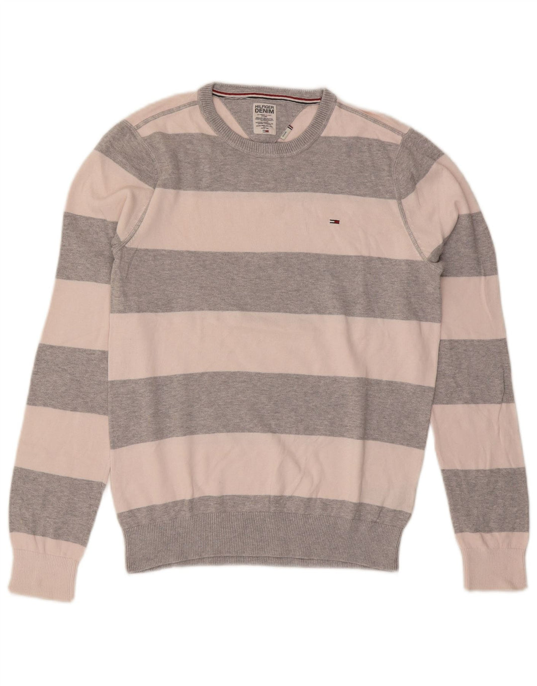 Maglione maglione girocollo da uomo Tommy Hilfiger in cotone a righe grigio medio