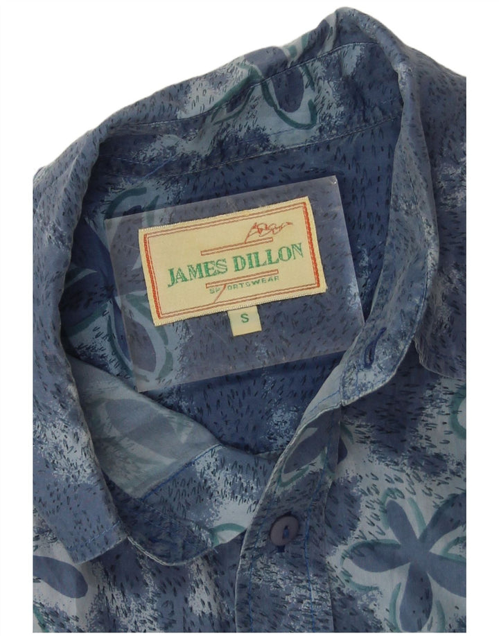 Camicia a maniche corte da uomo James Dillon piccola seta floreale blu
