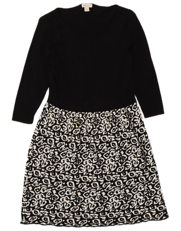 Abito maglione da donna con maniche a 3/4 Monsoon UK 10 Piccola stampa animalier nera