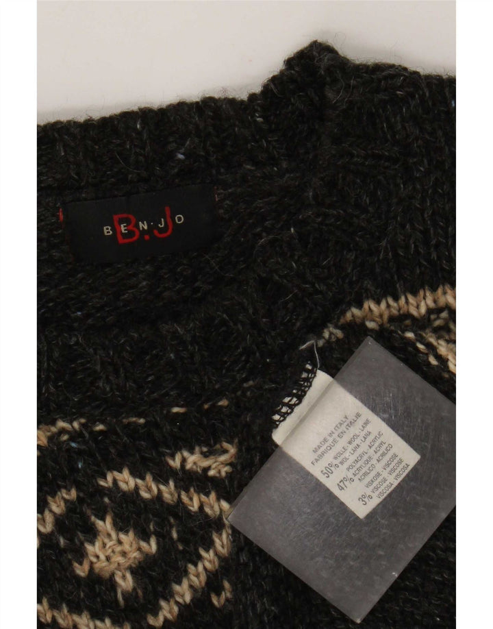 Maglione girocollo da uomo vintage in lana Fair Isle grigia grande