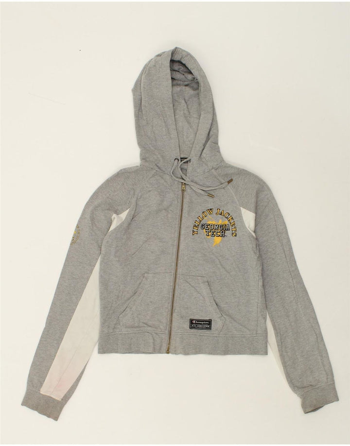 CHAMPION Womens Graphic Crop Zip Hoodie Sweater UK 12 Medium Grey | Vintage Champion | Thrift | Second-Hand Champion | Used Clothing | Messina Hembry 